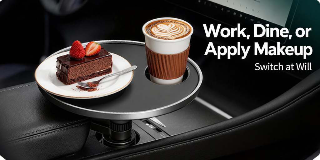 Multifunctional floating table with rotating cup holder for car