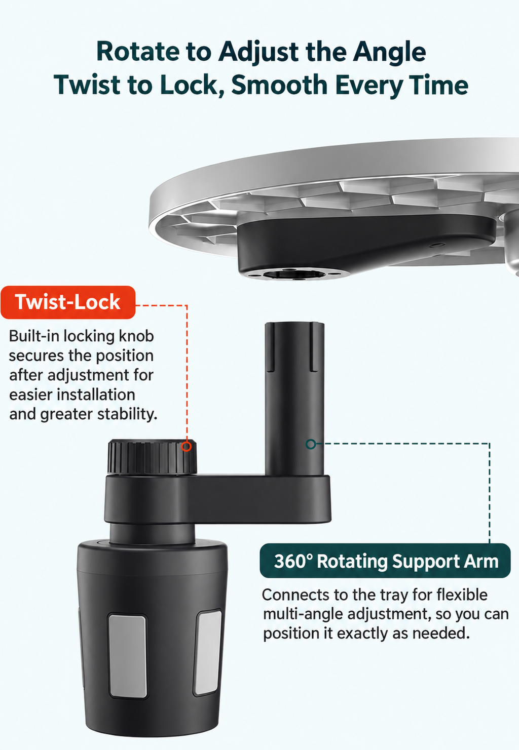Multifunctional floating table with rotating cup holder for car