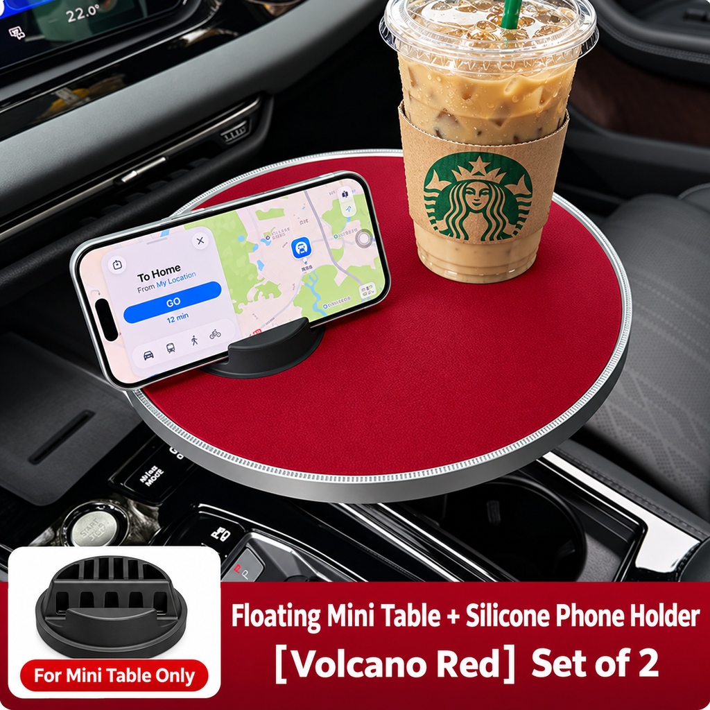 Multifunctional floating table with rotating cup holder for car Burgundy version With phone stand