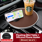 Multifunctional floating table with rotating cup holder for car Brown version With phone stand