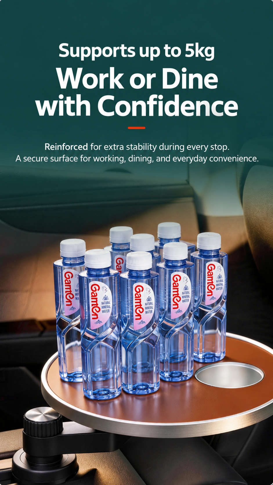 Multifunctional floating table with rotating cup holder for car