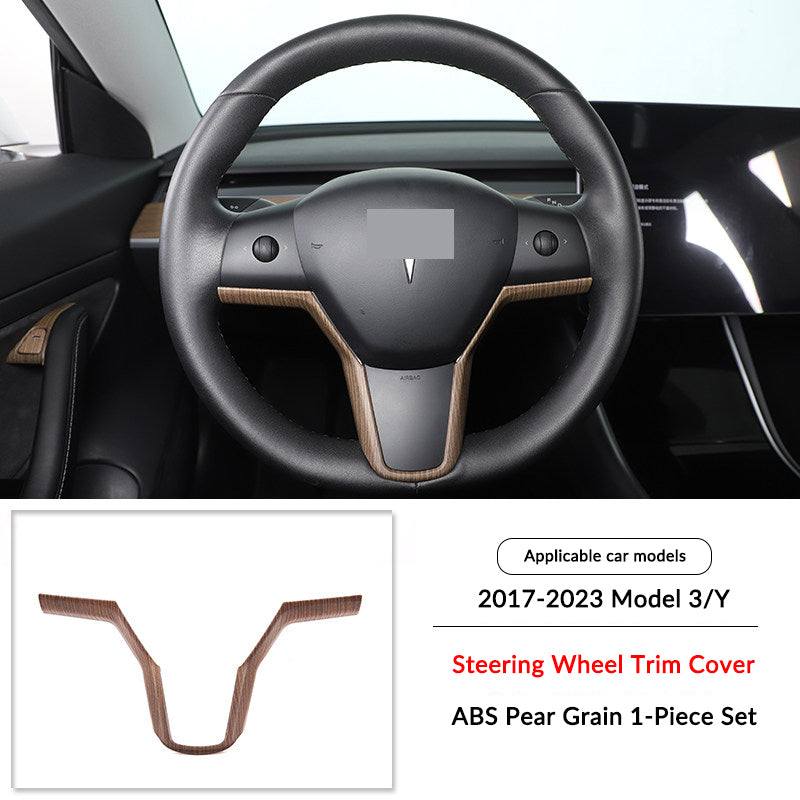 Pear Wood Grain Interior Protective Cover for Tesla Model 3/Y Steering Wheel Trim 1（Model 3 Y 2017-2023）