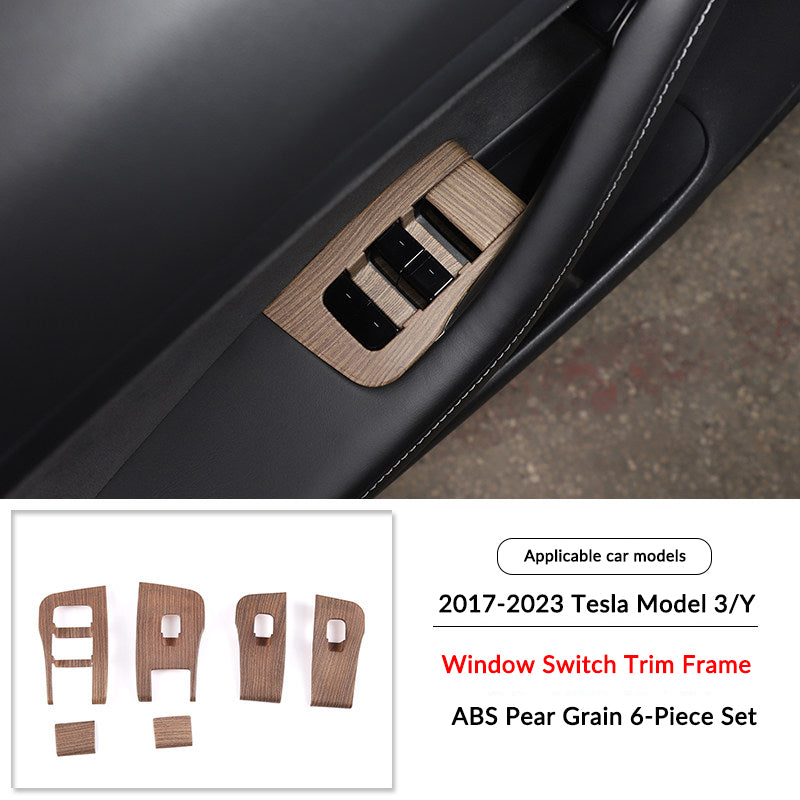 Pear Wood Grain Interior Protective Cover for Tesla Model 3/Y Window Switch Frame（Model 3 Y 2017-2023）