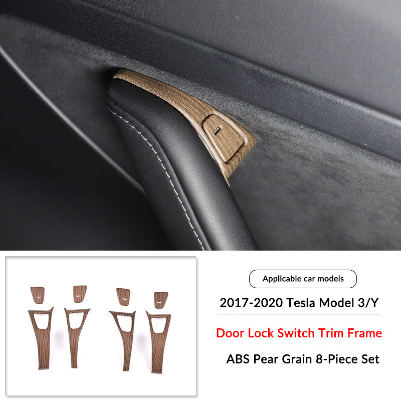 Pear Wood Grain Interior Protective Cover for Tesla Model 3/Y Door Lock Switch Trim Frame（Model 3 Y 2017-2020）