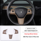 Pear Wood Grain Interior Protective Cover for Tesla Model 3/Y Steering Wheel Trim 2（Model 3 Y 2017-2023）