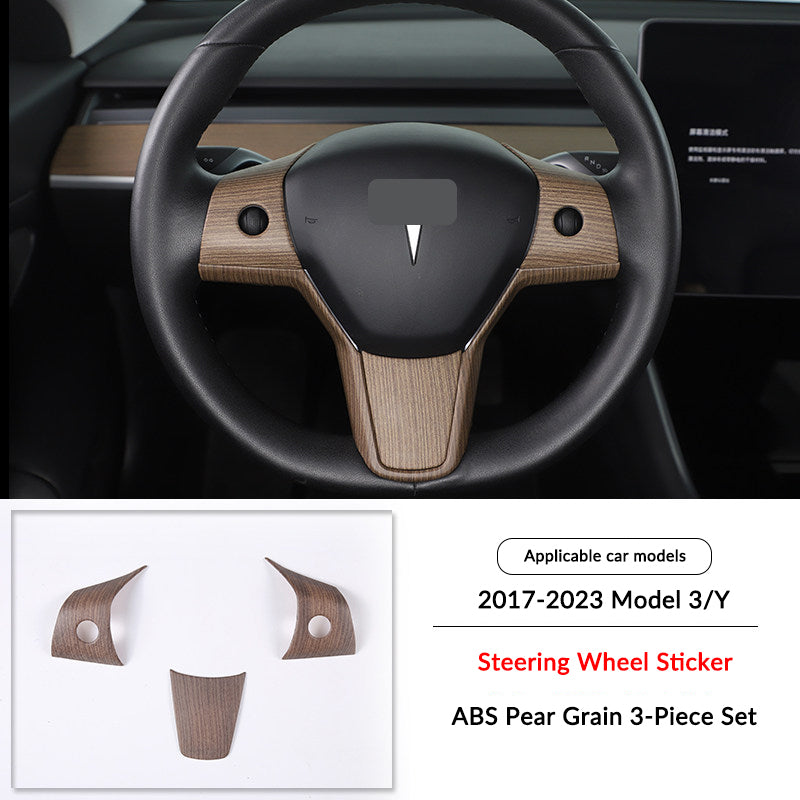 Pear Wood Grain Interior Protective Cover for Tesla Model 3/Y Steering Wheel Trim 2（Model 3 Y 2017-2023）