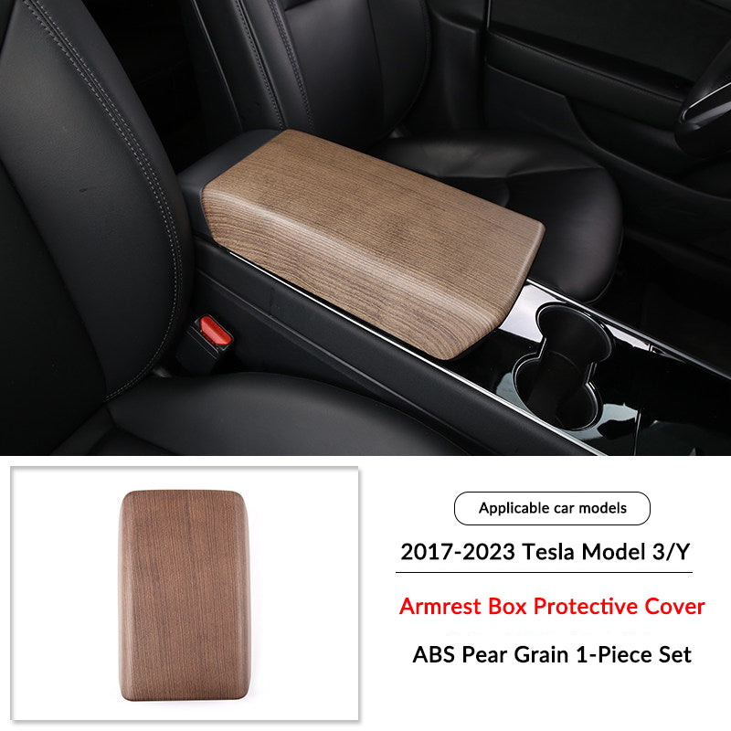 Pear Wood Grain Interior Protective Cover for Tesla Model 3/Y Armrest Cover（Model 3 Y 2017-2023）