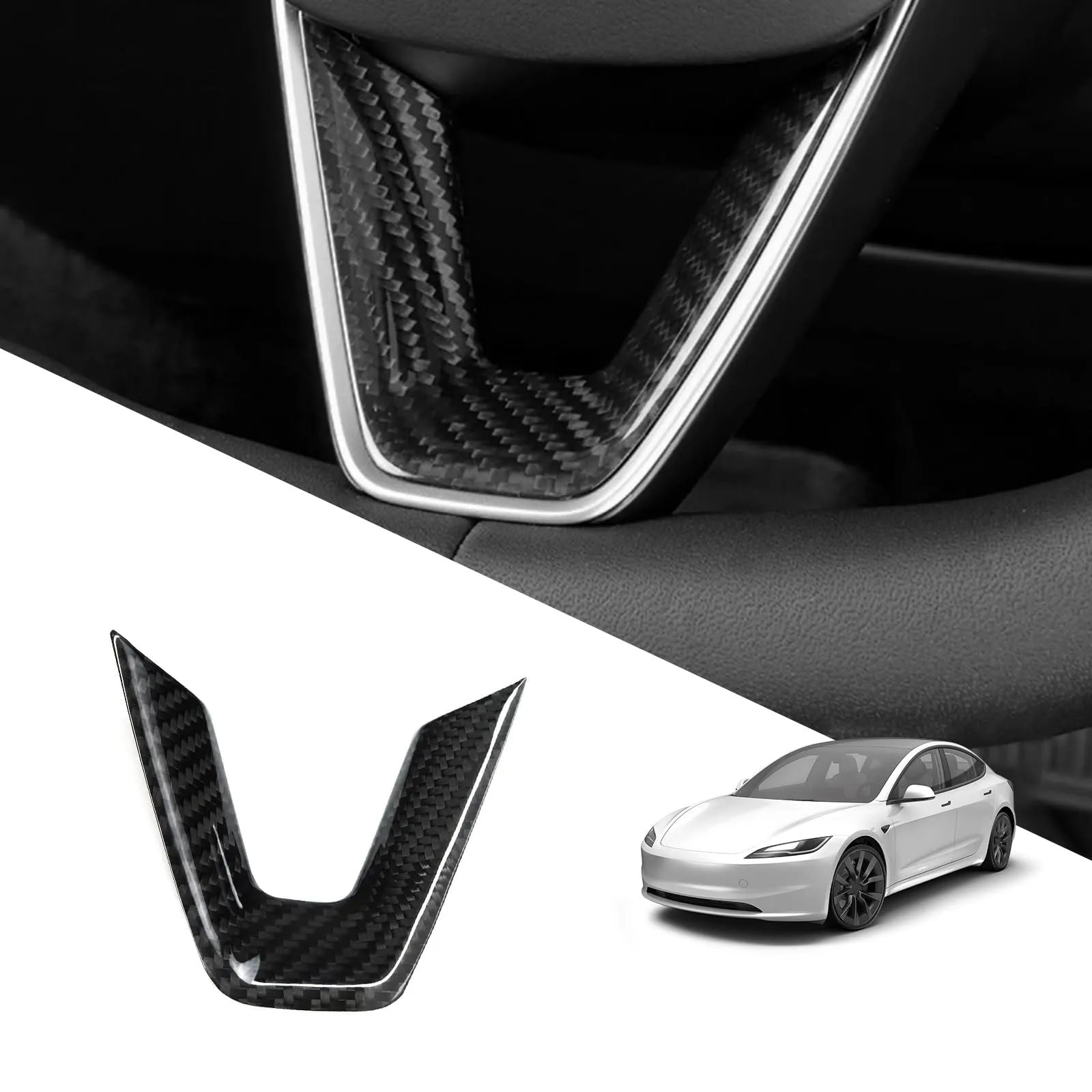Real Carbon Fiber Steering Wheel Cover for Model 3 Highland/Model Y Juniper