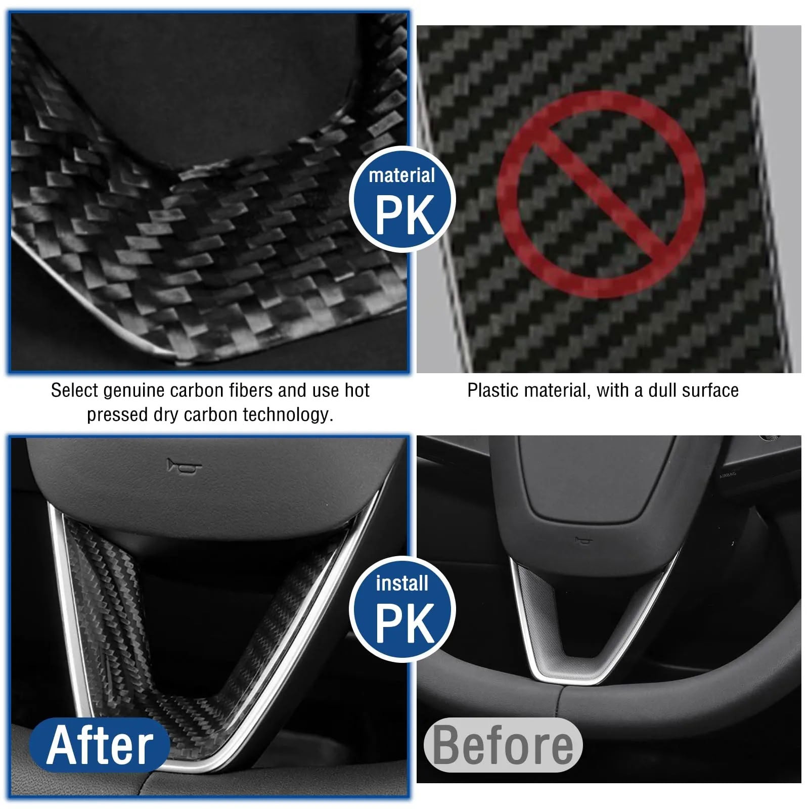 Real Carbon Fiber Steering Wheel Cover for Model 3 Highland/Model Y Juniper