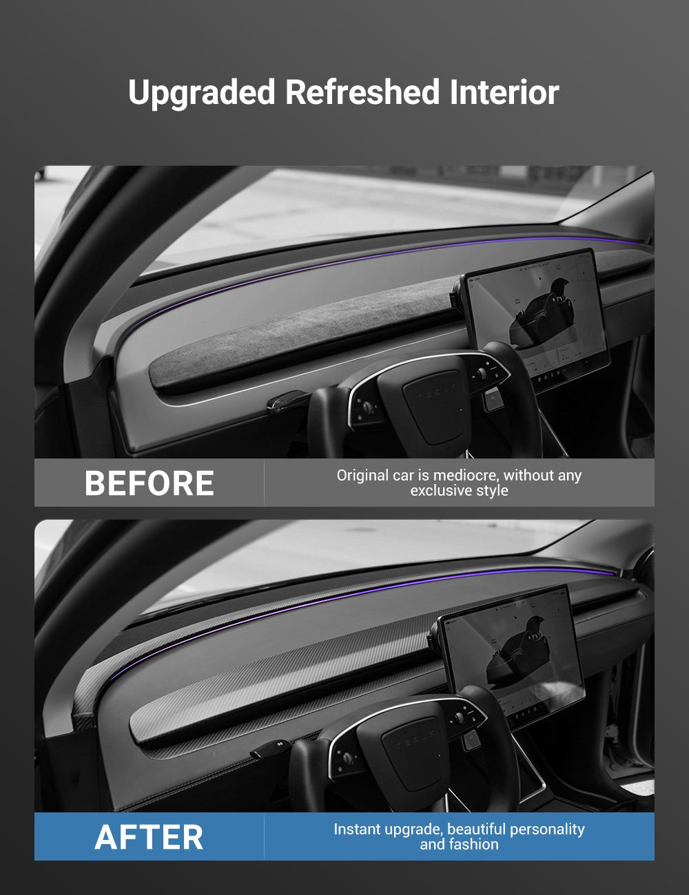 Real Dry Carbon Fiber Dashboard Cover for Model 3 Highland / Model Y Juniper - Teskay