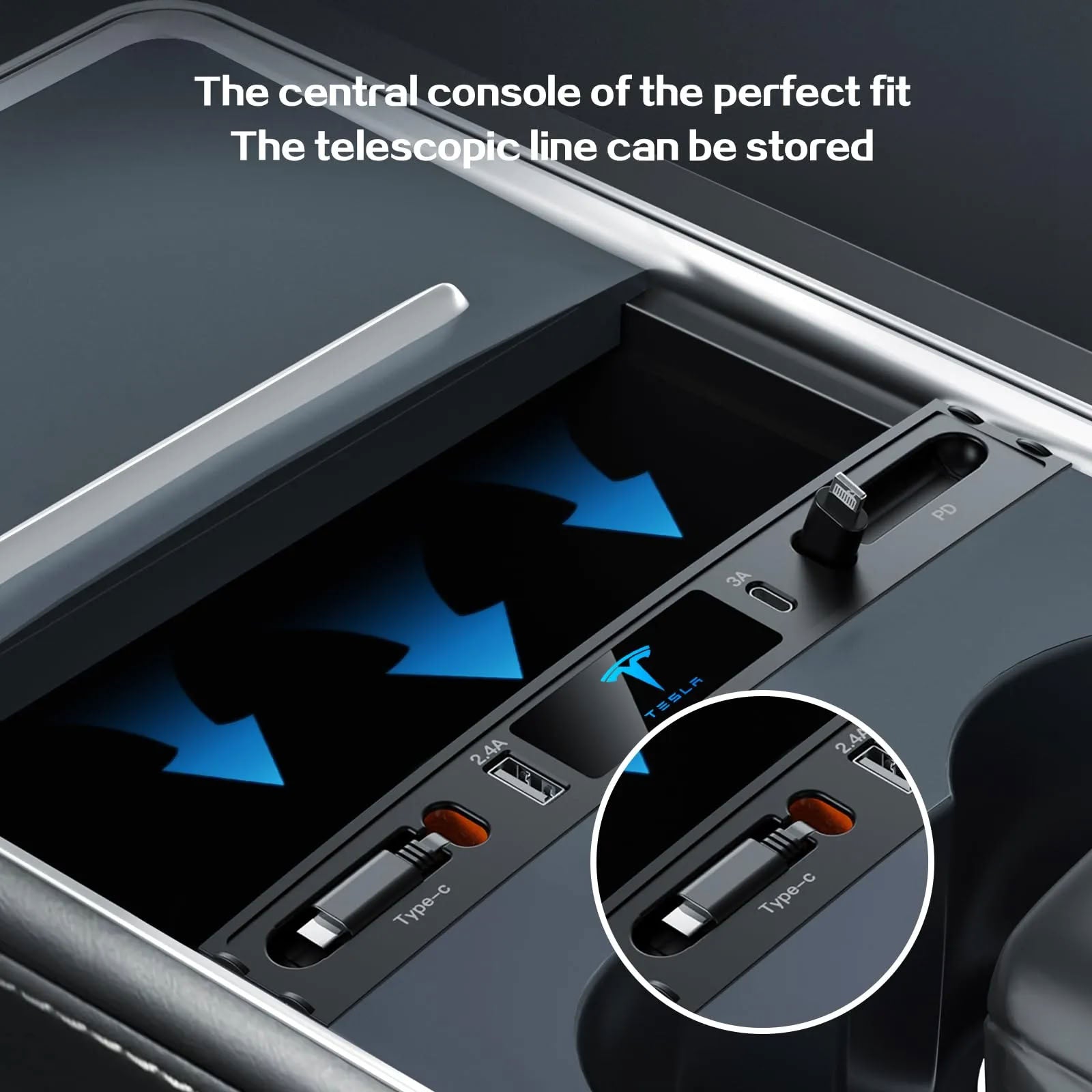 Retractable USB Hub for Tesla Model 3/Y（2021-2023）