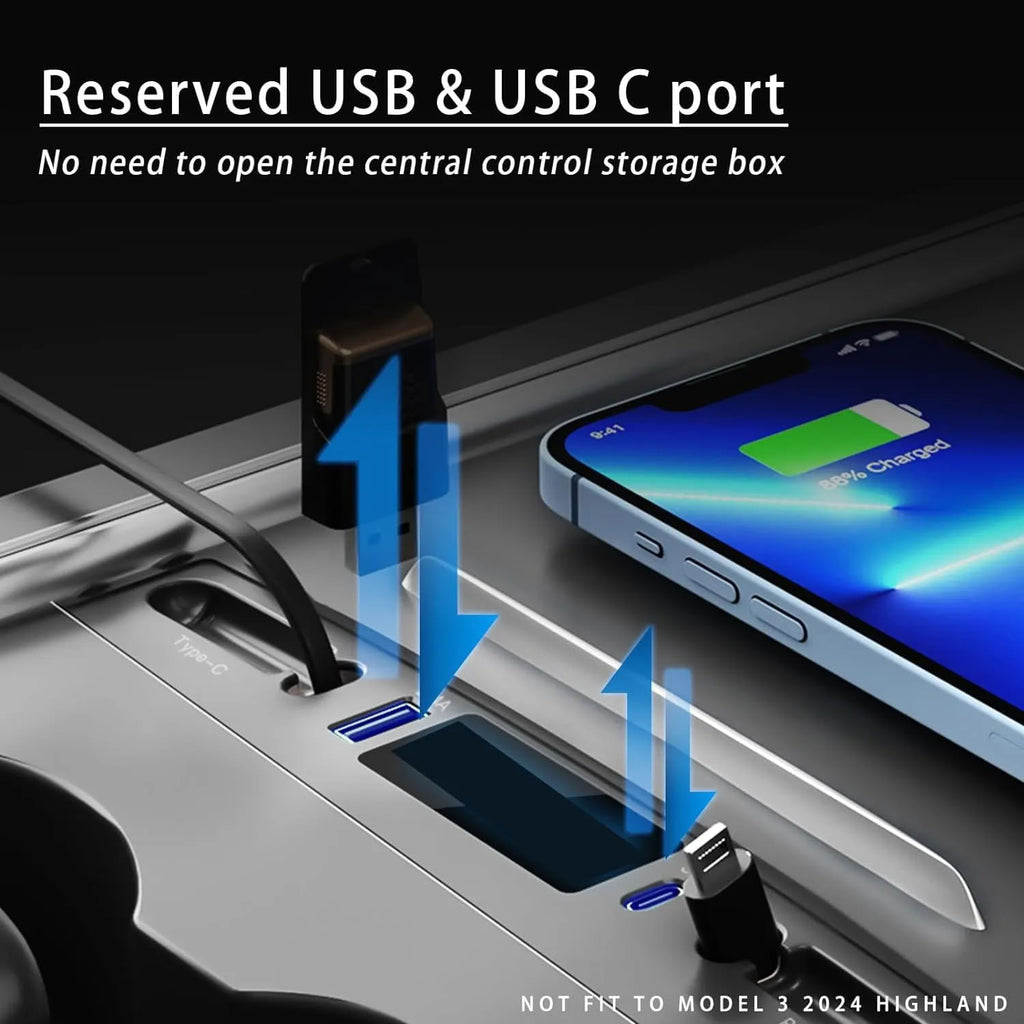 Retractable USB Hub for Tesla Model 3/Y（2021-2023）