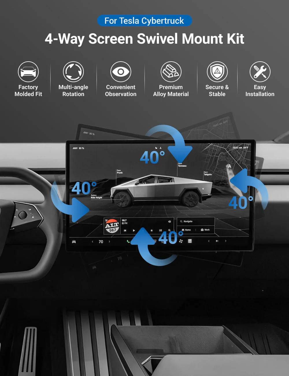 Rotatable Center Console Screen Mount for Tesla Cybertruck - Teskay