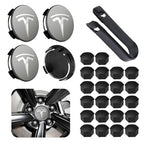 Wheel Center Cap Kit with Puller for Model 3/Y/S/X | 4 Hub Caps + 20 Lug Nut Covers