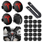 Wheel Center Cap Kit with Puller for Model 3/Y/S/X | 4 Hub Caps + 20 Lug Nut Covers