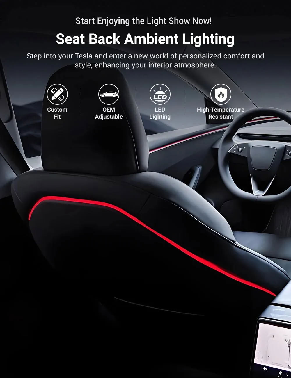 Seat Back Ambient Lighting for Tesla Model 3 Highland 2024+ / New Model Y 2025+ (Set of 2)