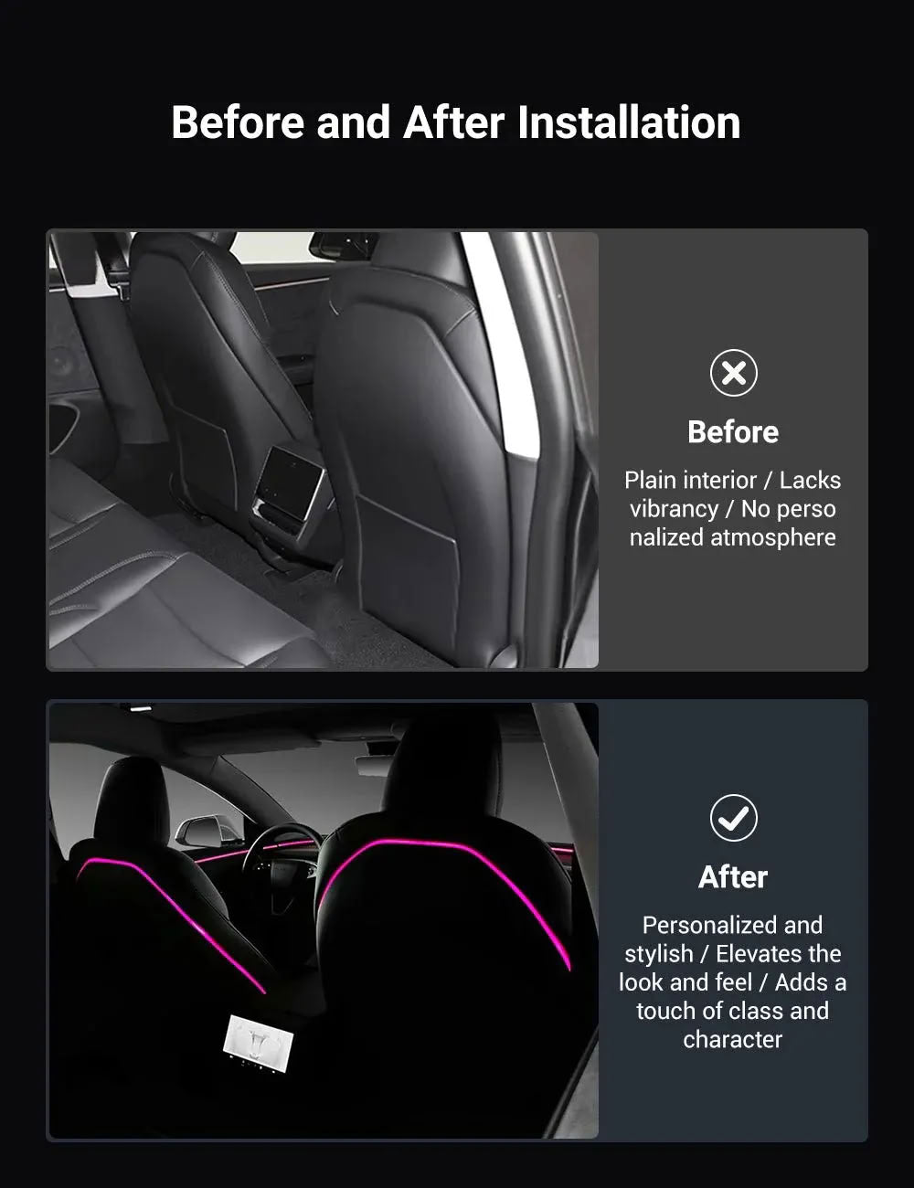 Seat Back Ambient Lighting for Tesla Model 3 Highland 2024+ / New Model Y 2025+ (Set of 2)