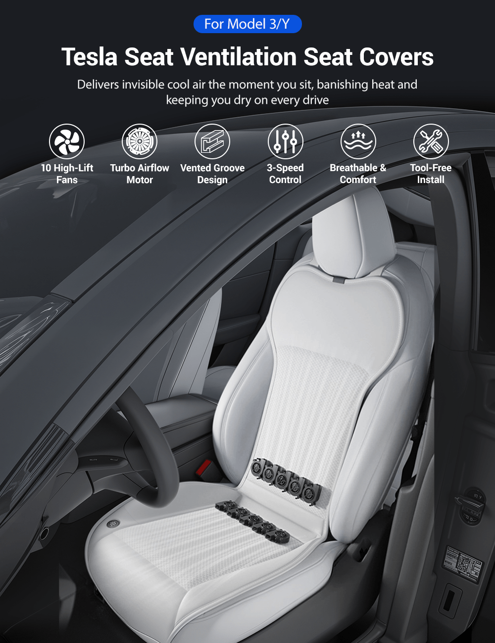 Seat Ventilation Seat Covers for Model 3 Highland & Model Y Juniper - Teskay