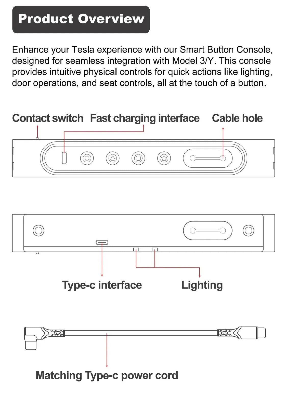 Smart Center Control Physical Buttons for Tesla Model 3/Y