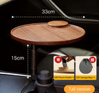 Solid Wood Floating Table for Tesla's Front and Rear Cup Holders 6.5cm – 10cm 2.56in – 3.94 inches Tray Table + Phone Holder + Cup Holder（Taller version）