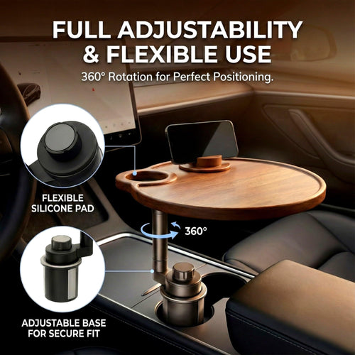 Solid Wood Floating Table for Tesla's Front and Rear Cup Holders