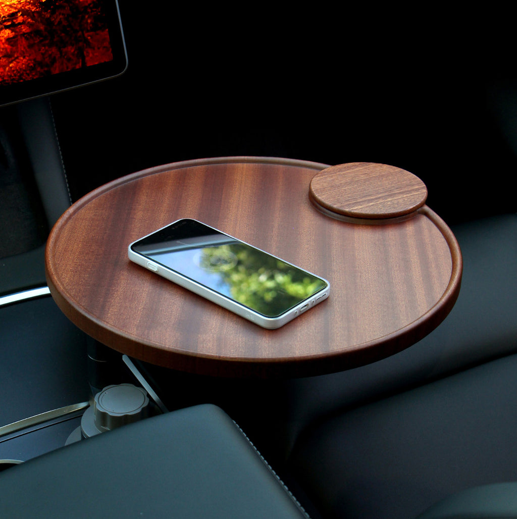 Solid Wood Floating Table for Tesla's Front and Rear Cup Holders