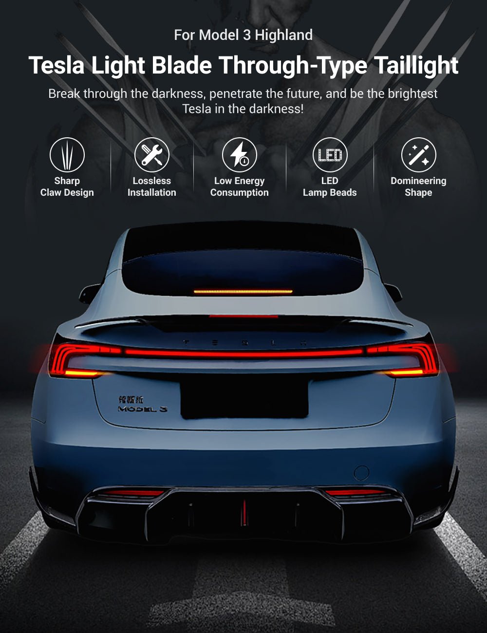 Starlink Full-Width Strip Taillight for Model 3 Highland