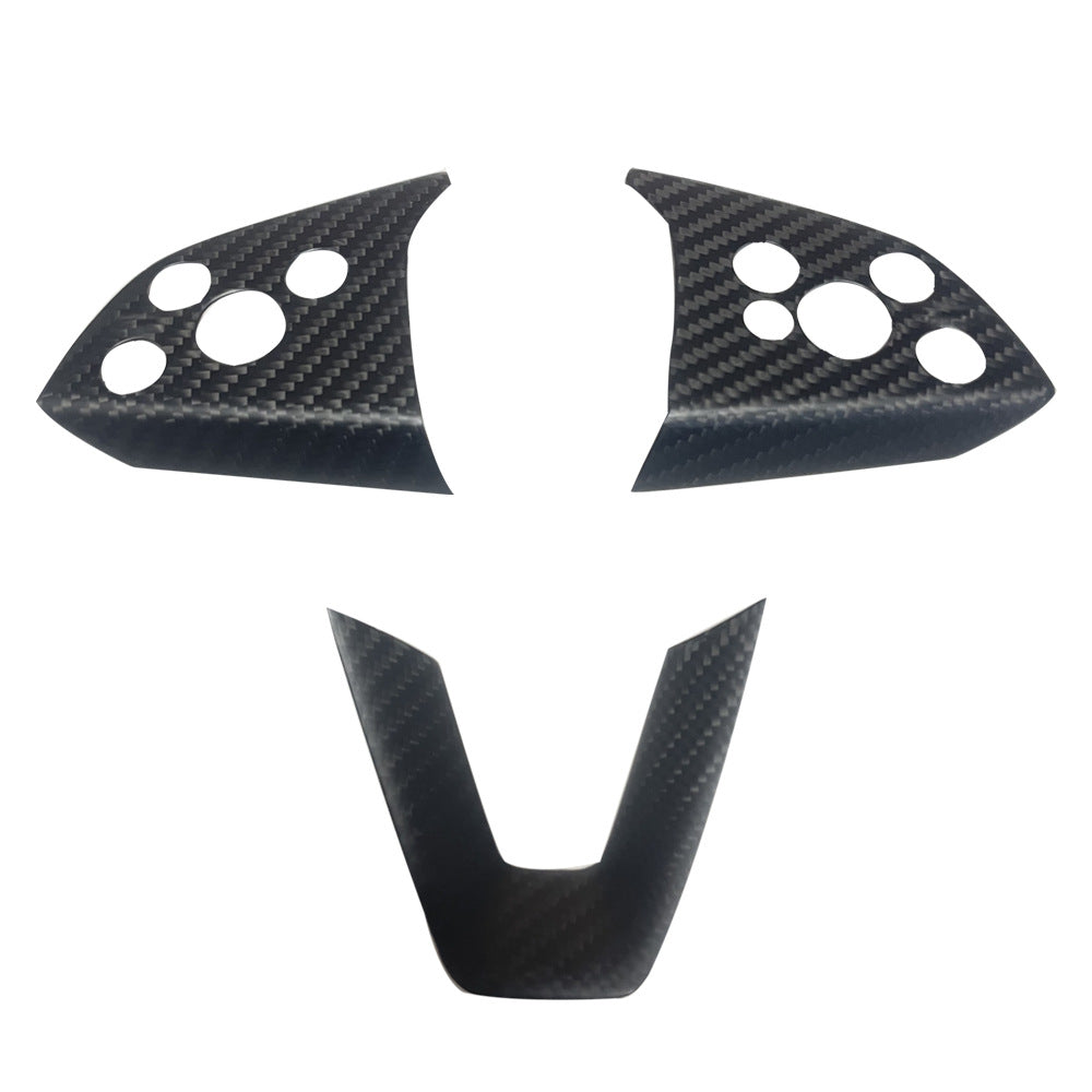 Steering Wheel Bezel Overlay Real Dry Carbon Fiber for Model 3 Highland & Model Y Juniper (3 Pieces) Model 3 Highland 2024+ Matte