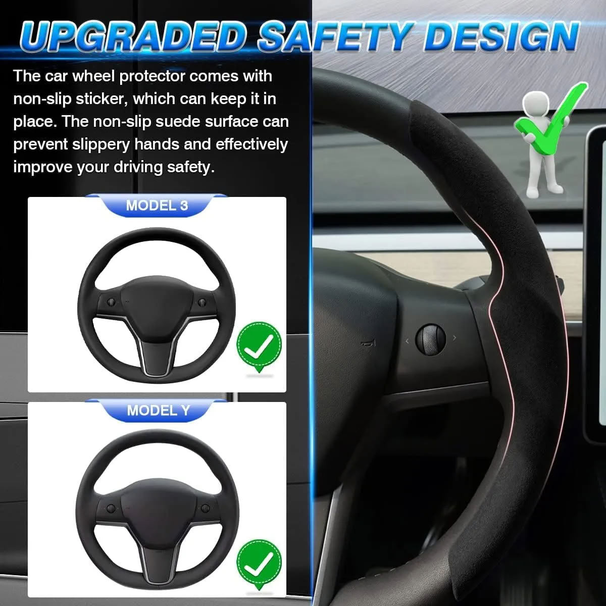 Steering Wheel Cover for Tesla Model 3/Y (2 Piece Kit)