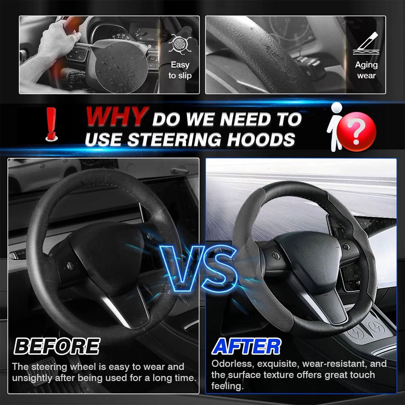 Steering Wheel Cover for Tesla Model 3/Y (2 Piece Kit)