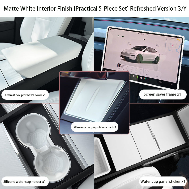 Steering Wheel Trim Cover for Tesla Model 3 Highland / Model Y Juniper（Combo pack） White Practical 5-piece set