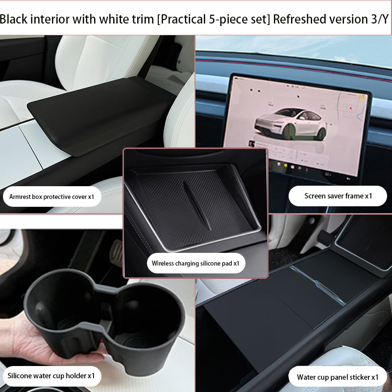 Steering Wheel Trim Cover for Tesla Model 3 Highland / Model Y Juniper（Combo pack） Black Practical 5-piece set