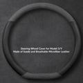 Suede Steering Wheel Cover for Tesla Model 3/Y Suede + Black Fiber Leather