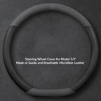 Suede Steering Wheel Cover for Tesla Model 3/Y Suede + Black Fiber Leather