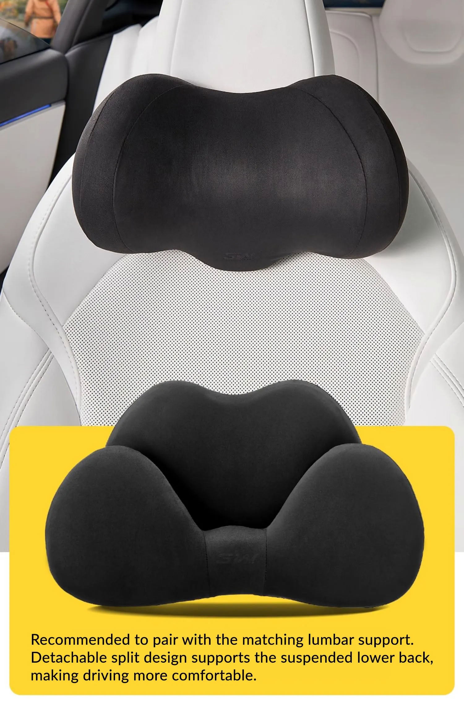 Suede Memory Foam Neck Pillow for Tesla Model 3/Y - Height Adjustable
