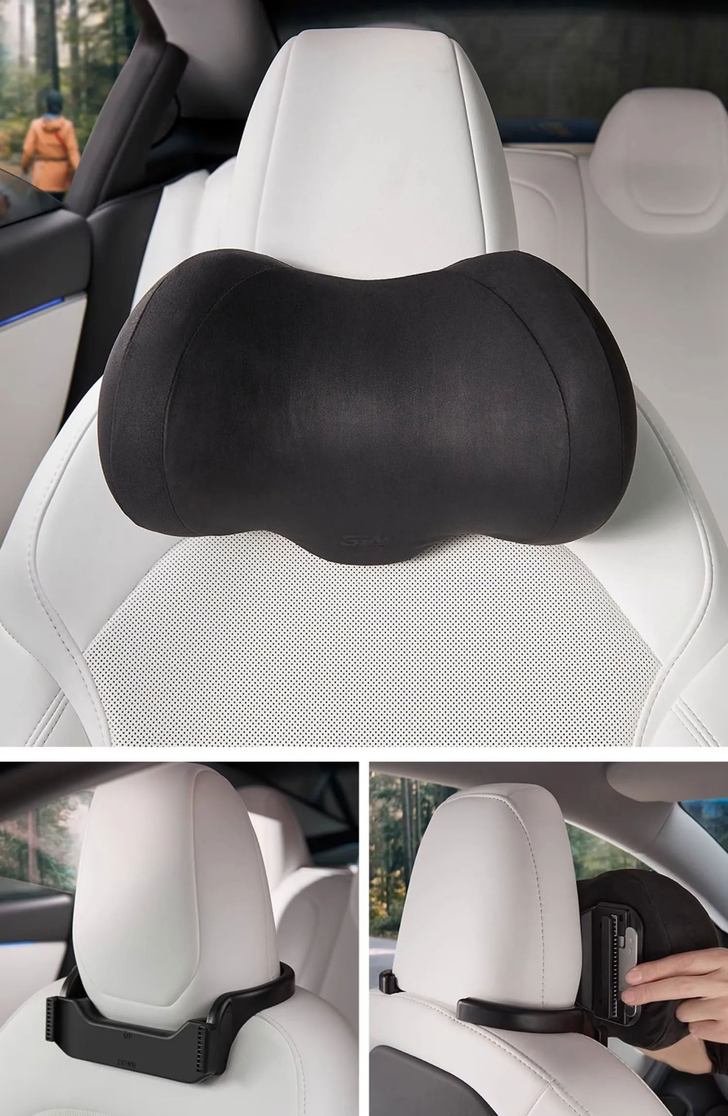 Suede Memory Foam Neck Pillow for Tesla Model 3/Y - Height Adjustable