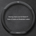 Suede Steering Wheel Cover for Tesla Model 3/Y Suede + Black Fiber Leather