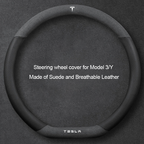 Suede Steering Wheel Cover for Tesla Model 3/Y Suede + Black Fiber Leather