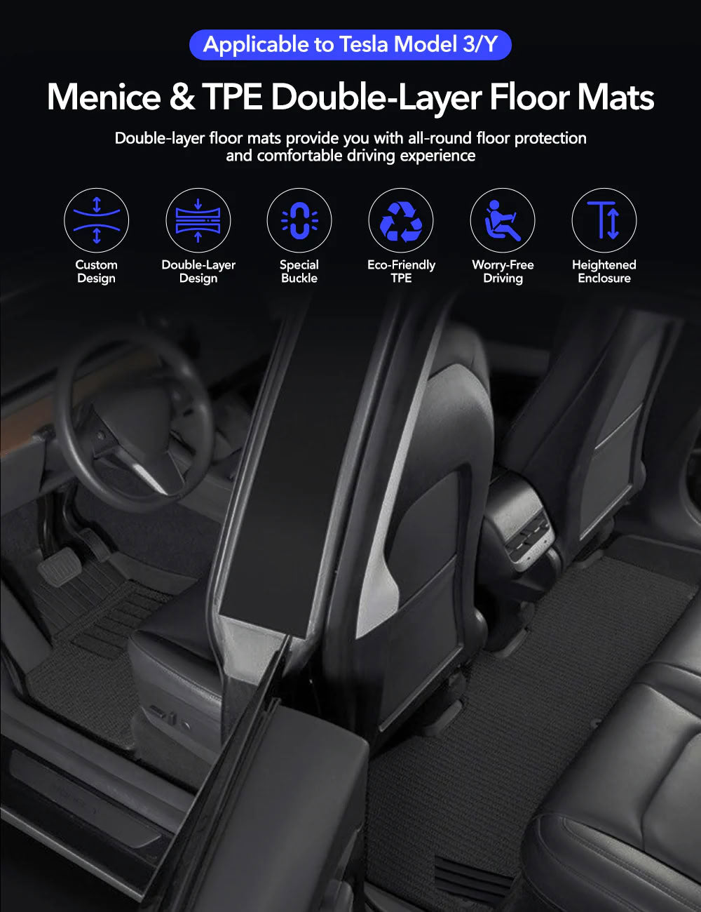 TPE+Menes Double Layer Floor Mats for Tesla Model 3/Y - Teskay