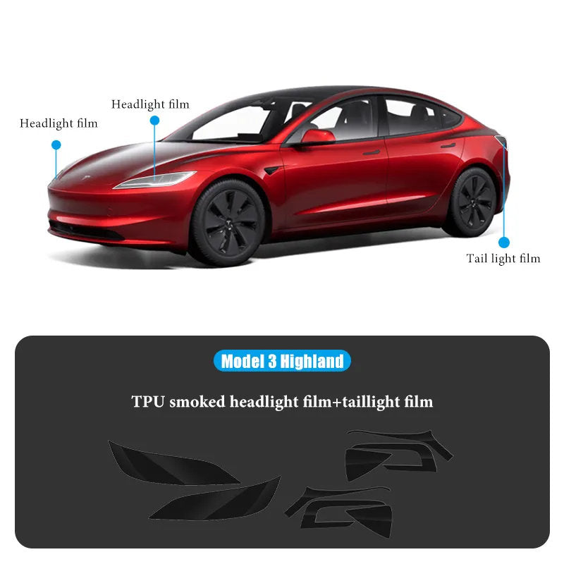 TPU HD Front and Rear Light Protective Film for Tesla Model 3 Highland 2024+