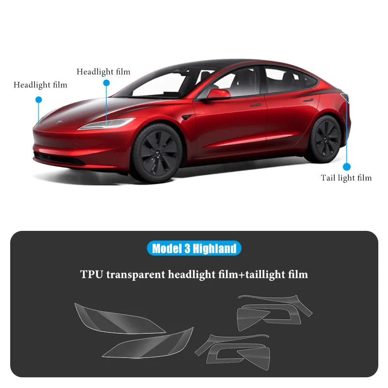 TPU HD Front and Rear Light Protective Film for Tesla Model 3 Highland 2024+