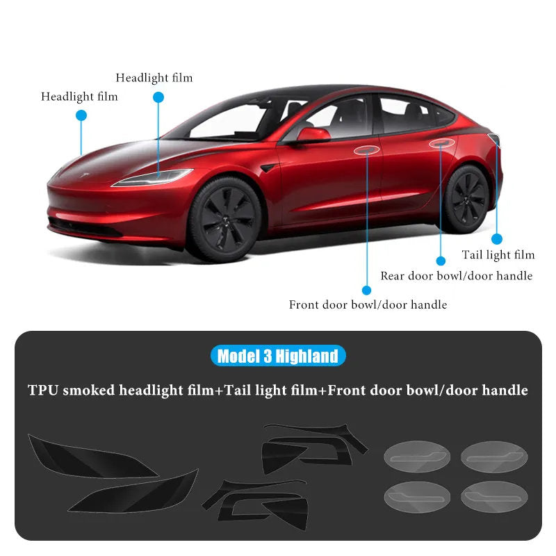 TPU HD Front and Rear Light Protective Film for Tesla Model 3 Highland 2024+