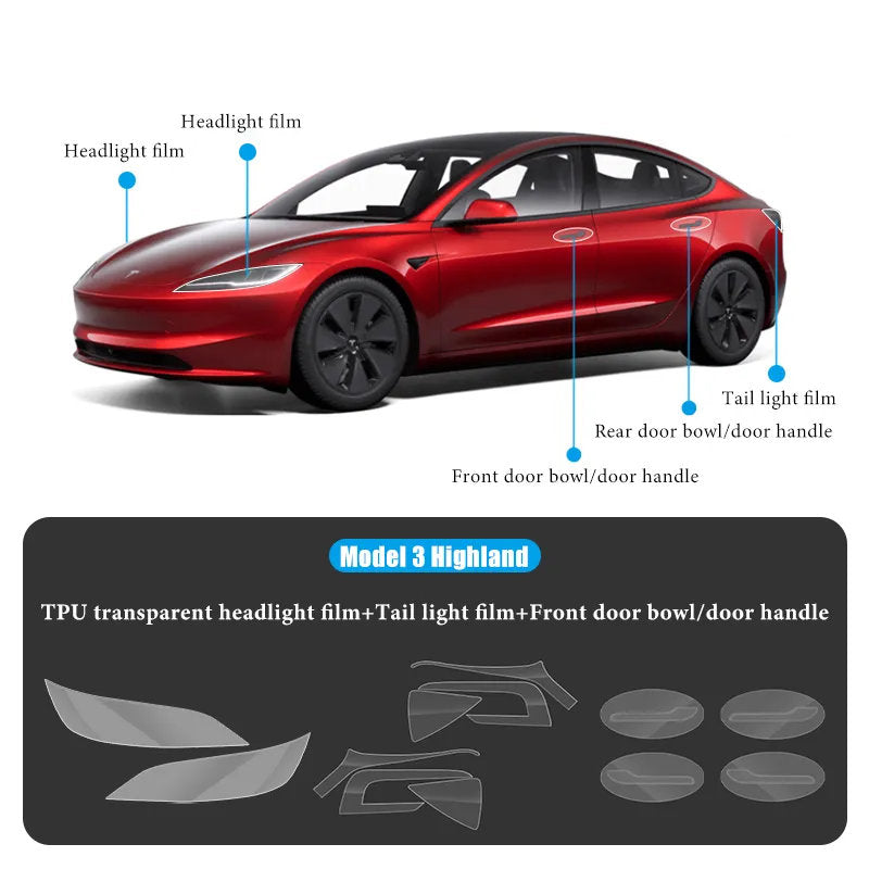 TPU HD Front and Rear Light Protective Film for Tesla Model 3 Highland 2024+