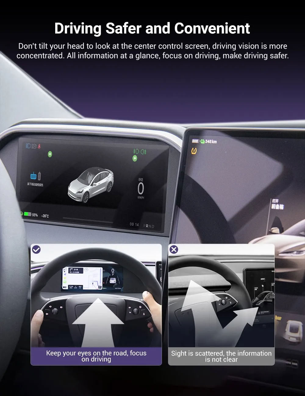 Tesla 8.9 Inch Dashboard Display with Ambient Lighting for Model 3 Highland/Model Y Juniper