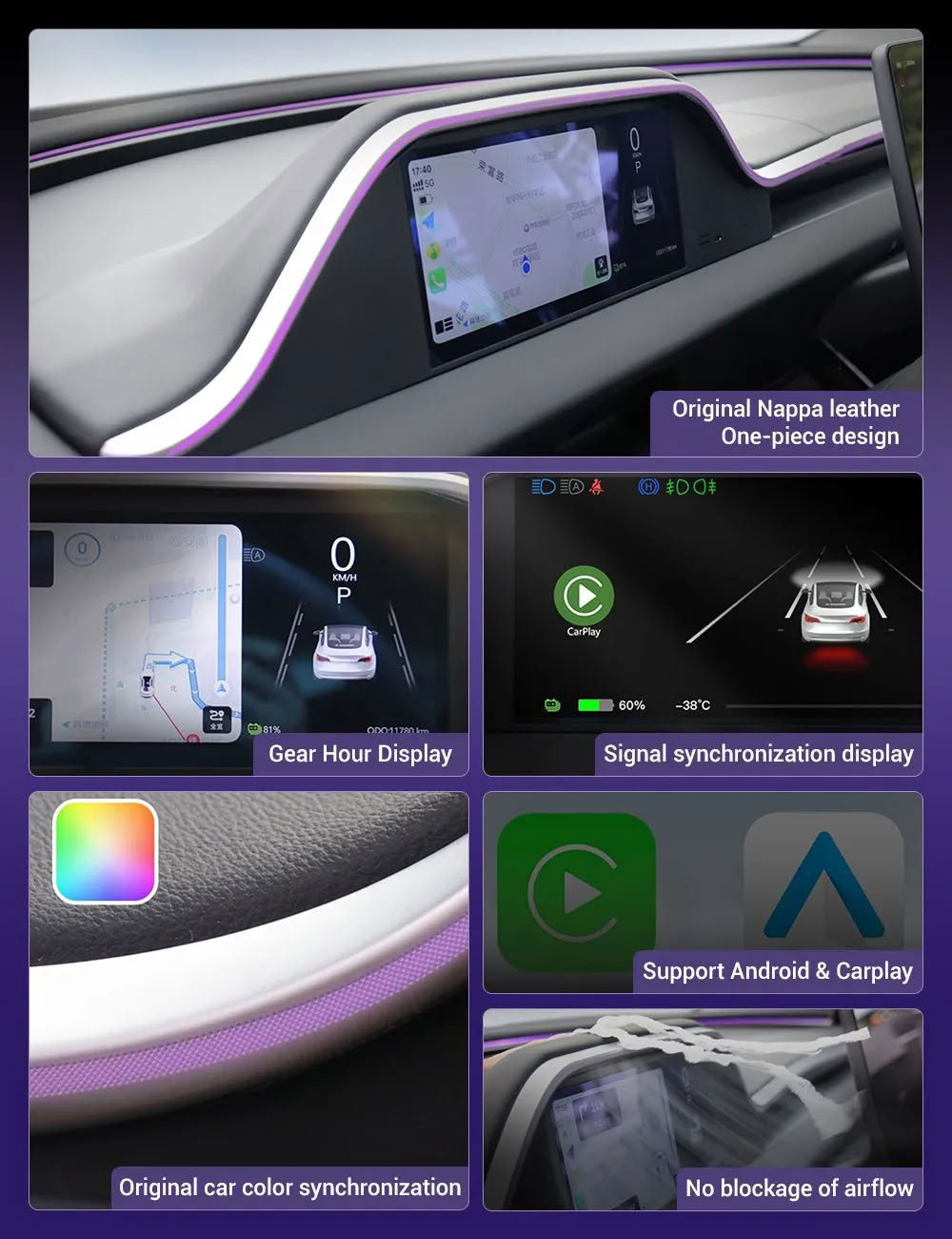 Tesla 8.9 Inch Dashboard Display with Ambient Lighting for Model 3 Highland/Model Y Juniper