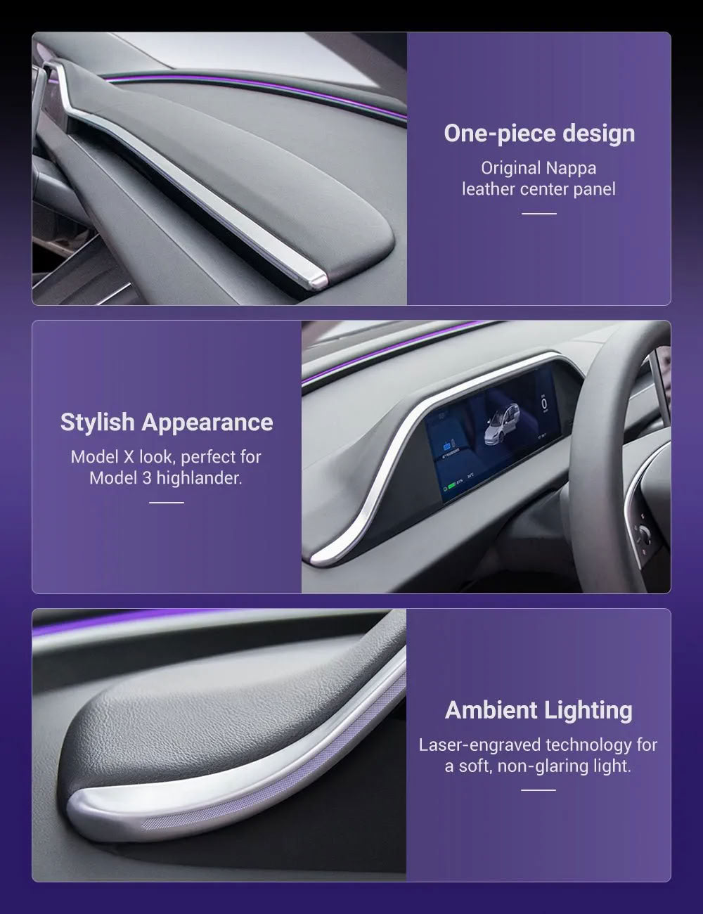 Tesla 8.9 Inch Dashboard Display with Ambient Lighting for Model 3 Highland/Model Y Juniper