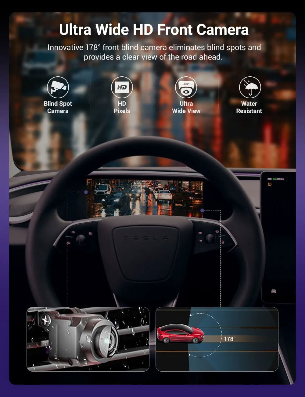 Tesla 8.9 Inch Dashboard Display with Ambient Lighting for Model 3 Highland/Model Y Juniper