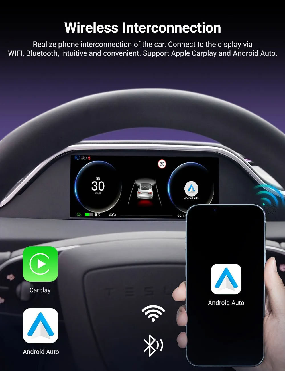 Tesla 8.9 Inch Dashboard Display with Ambient Lighting for Model 3 Highland/Model Y Juniper