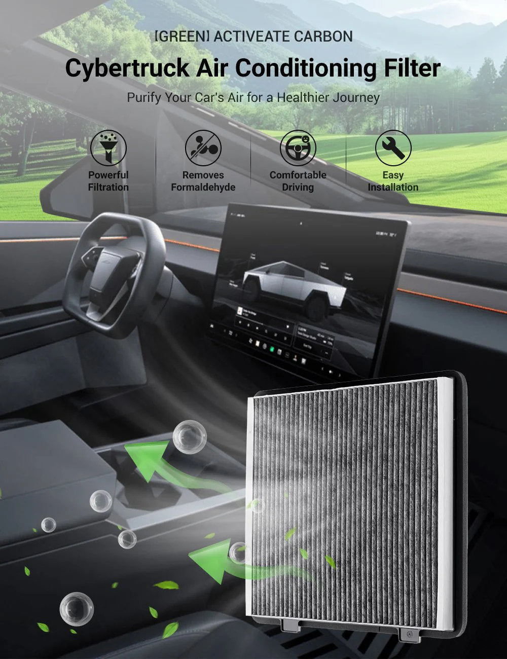Tesla Cybertruck Cabin Air Filter – Activated Carbon Air Conditioning Replacement (1PC)-2
