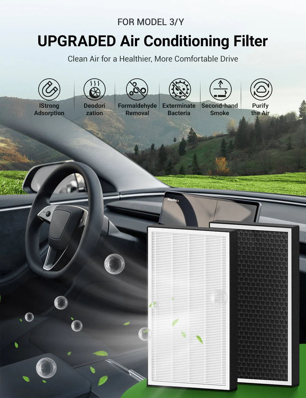 Tesla Model 3 / Model Y Air Filter Replacement – Activated Carbon (2PCS)-2